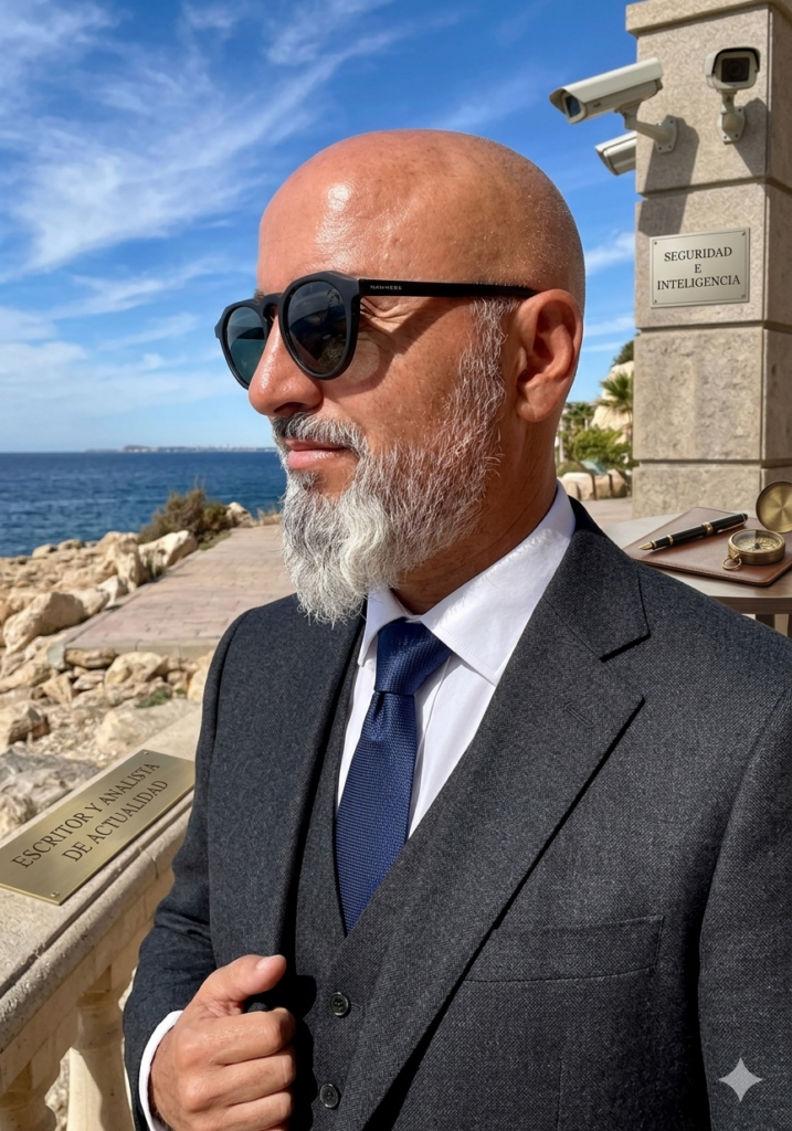 Retrato de escritor y analista de actualidad con referencias a seguridad e inteligencia